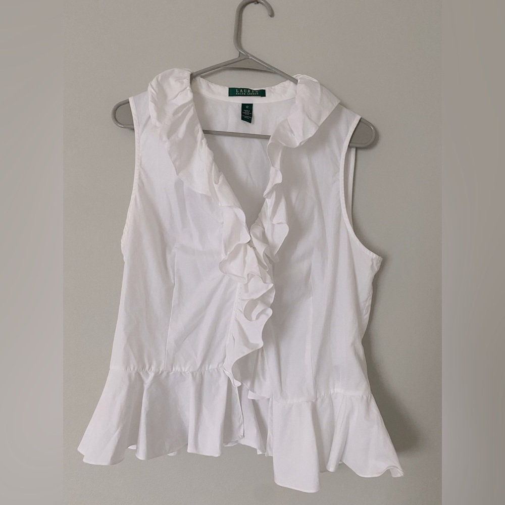 Ralph Lauren white ruffle sleeveless shirt